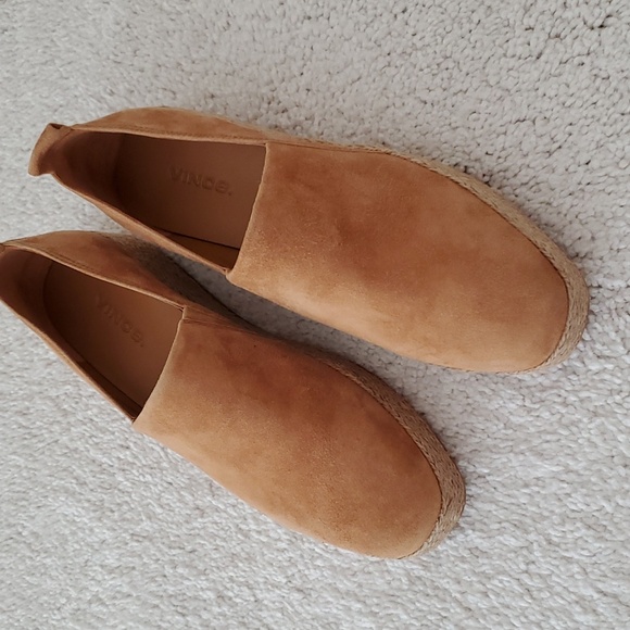 NWOT Vince Saxon Platform Espadrilles Suede Leather Loafers Slip Ons - Size 6 - Picture 1 of 6